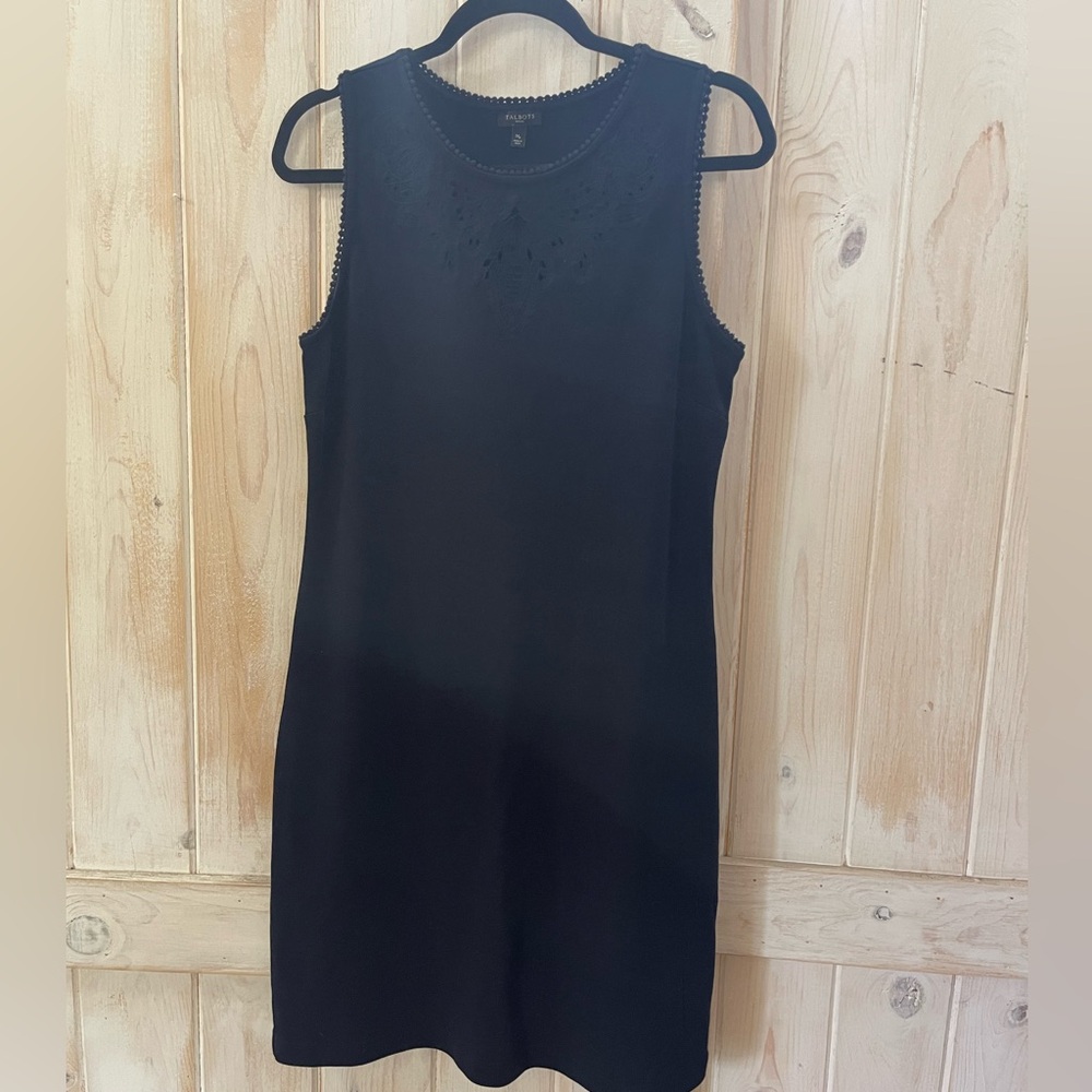 Talbots Cotton Sheath Dress Sleeveless Size Medium Petite Navy Work Atti…